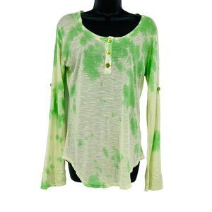 Harvest Women's Burnout Tie Dye Henley‎ Top Size S Gusset Hem Roll Tab